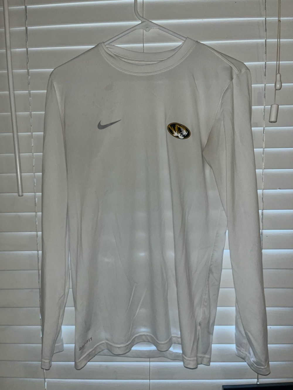 Nike White Long-Sleeve Dri-FIT Shirt with Missouri Tigers Emblem
